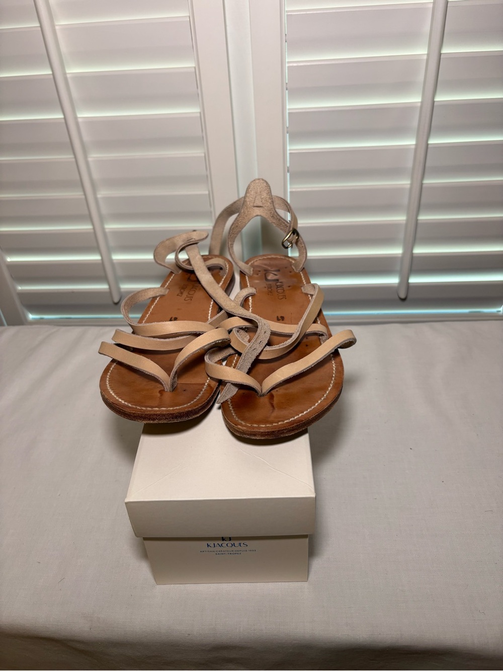 K.Jacques Neutral Beige Leather Strappy Sandals